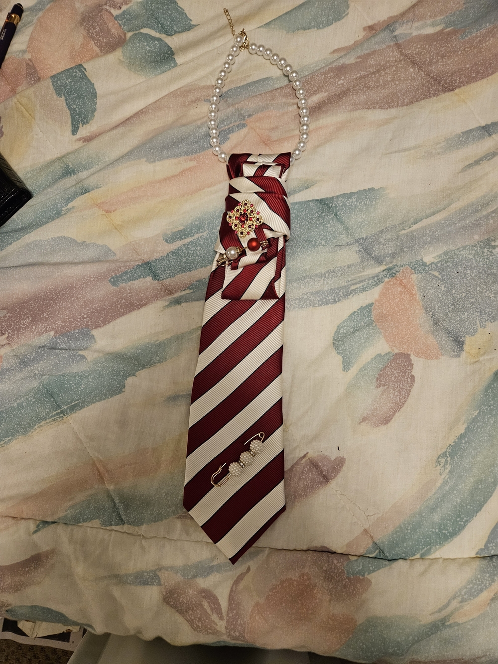 Women  Burgundy and White Striped Tie - Classic Formal Accessory